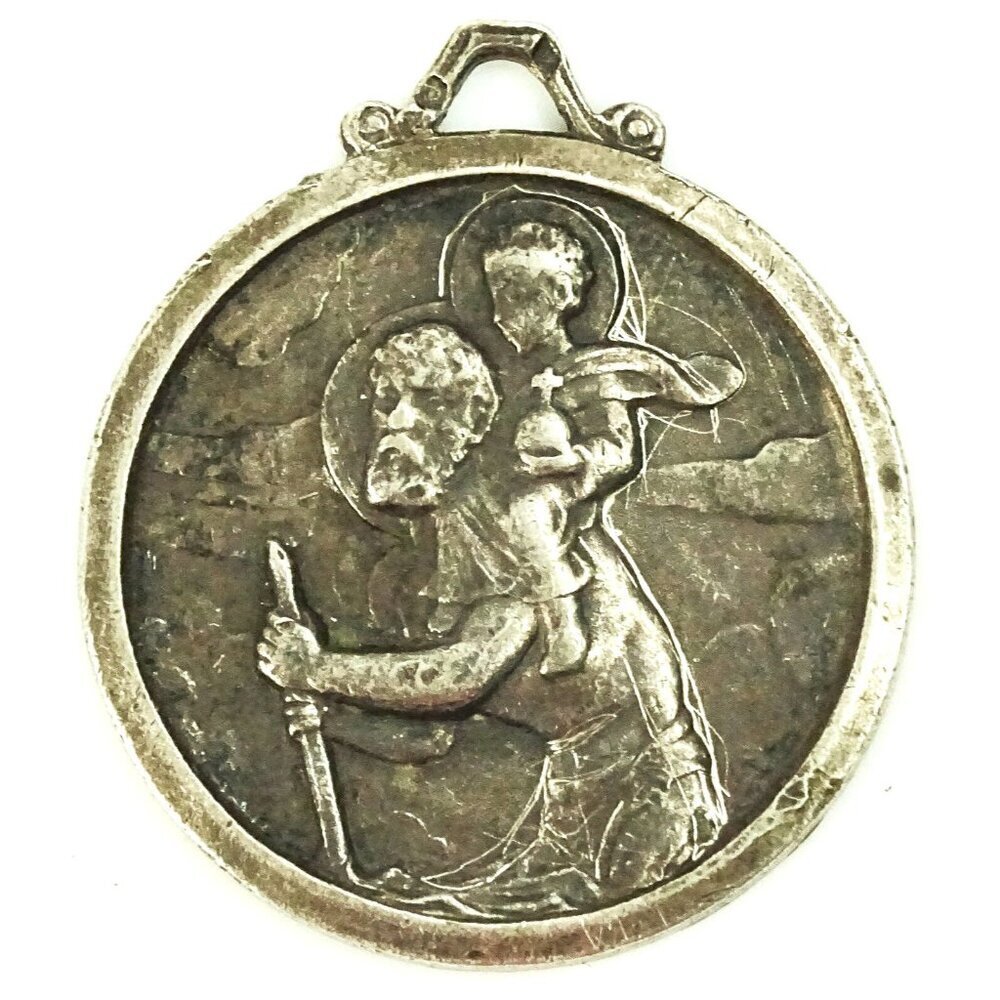 Large Silver Hallmarked Medal of St Christopher Patron Saint Travellers Vintage